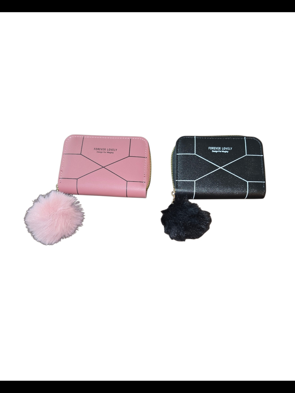 Brand New - Pink & Black Geometric Print Pom-Pom Cardholder Bundle
